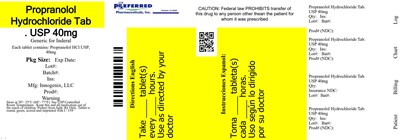 Propranolol Hydrochloride Tab Usp 40mg (Propranolol 40mg 100ct Label)